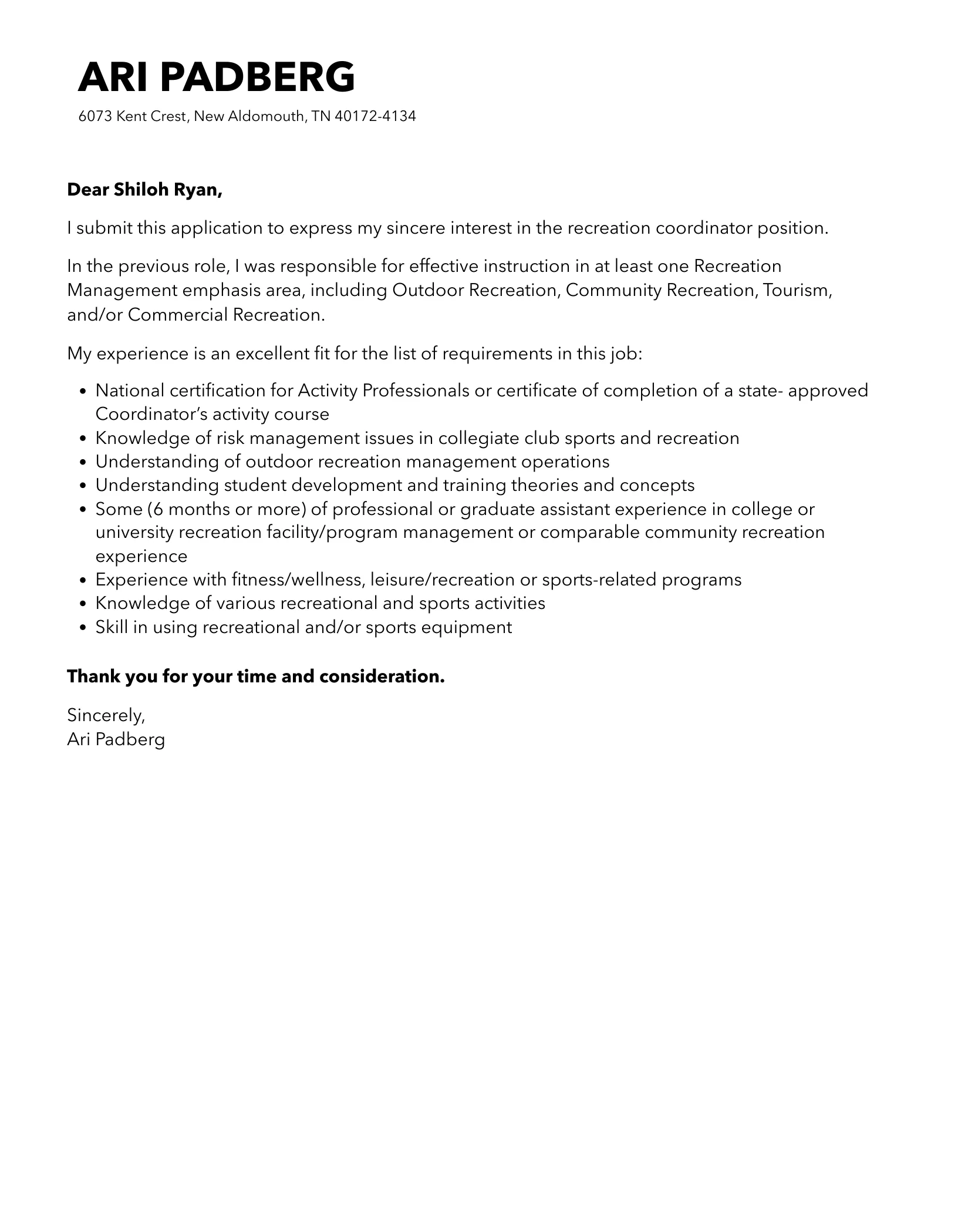 35486 recreation coordinator resume example