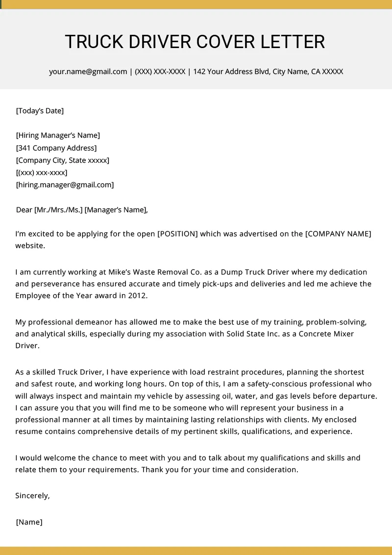 35496 truck driving cover letter example