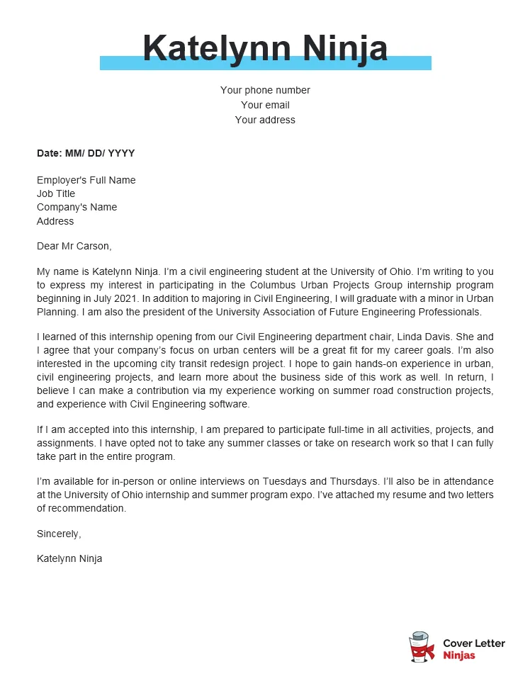 35506 cover letter structure