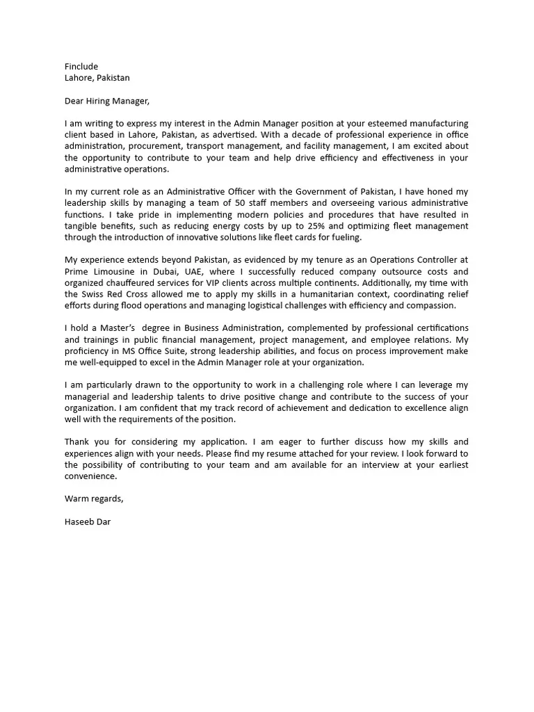 35509 admin manager cover letter importance