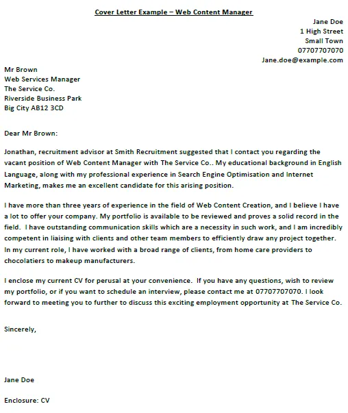 35519 cover letter content manager purpose