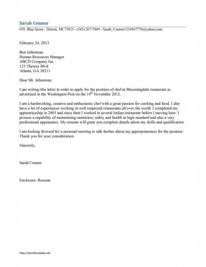 35533 chef achievements cover letter