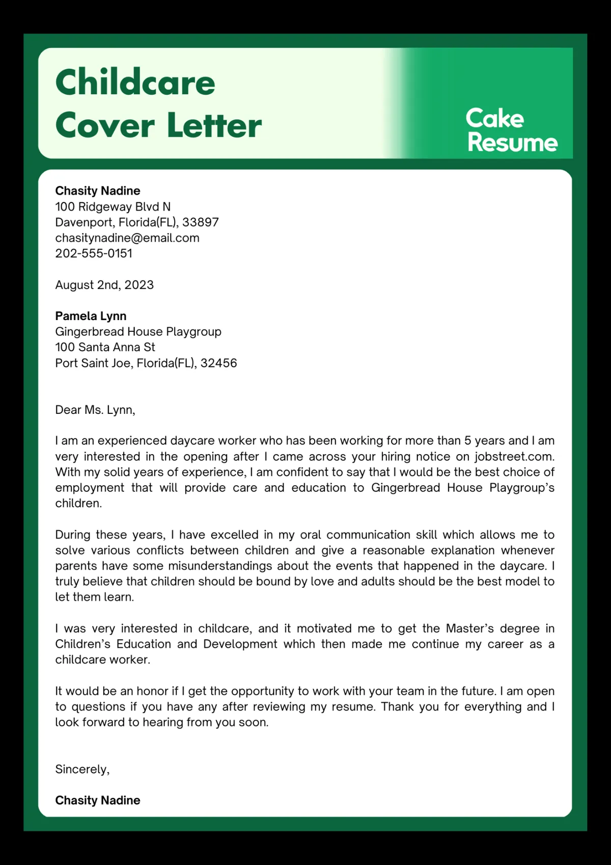 35539 professional childcare