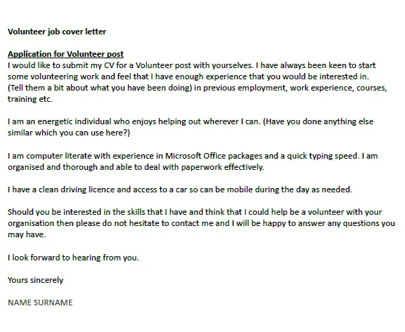 35541 volunteer cover letter template