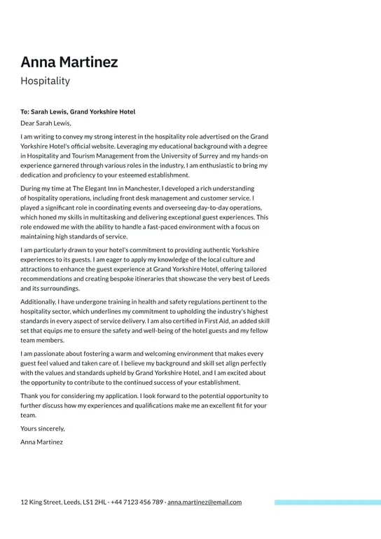 35545 hospitality cover letter enthusiasm