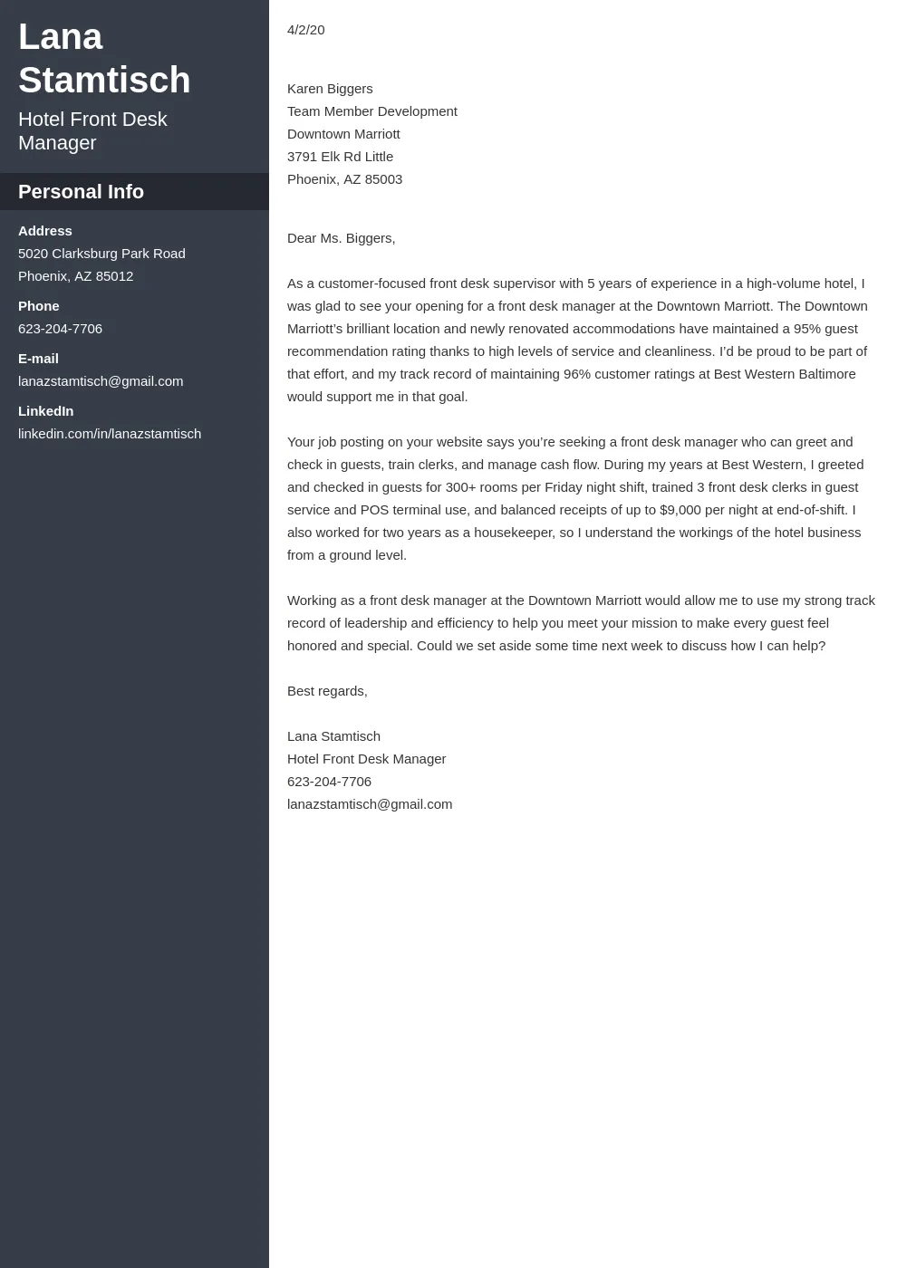 35545 hospitality cover letter formatting