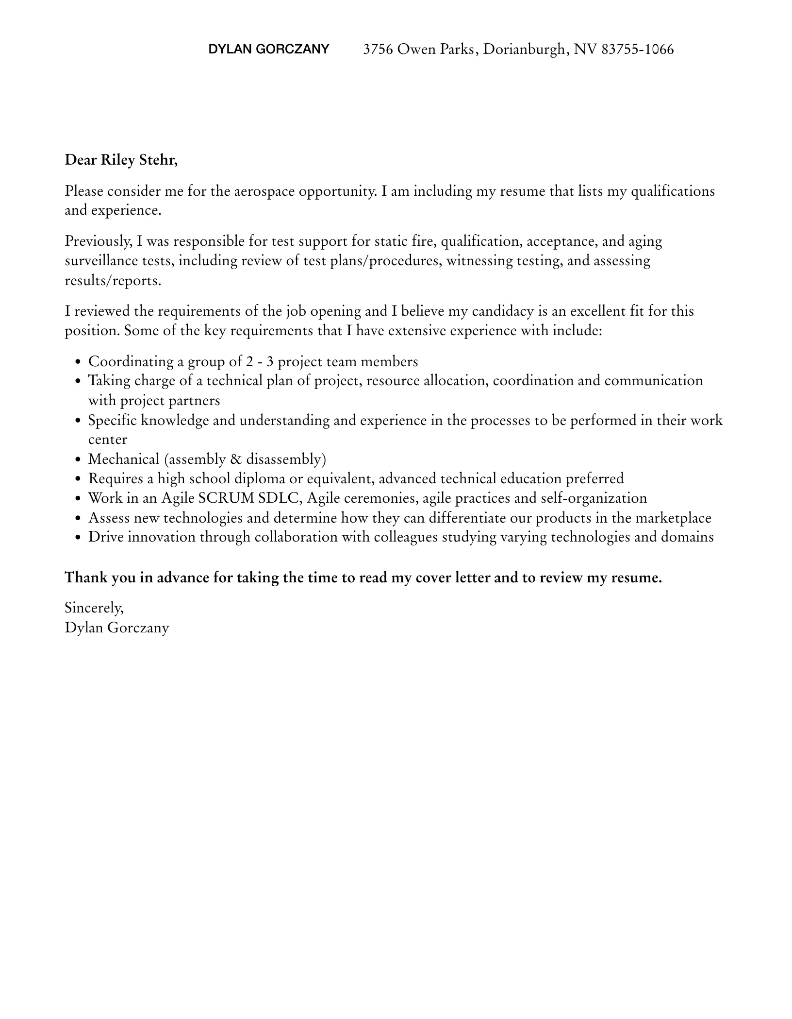 35568 aerospace cover letter achievements