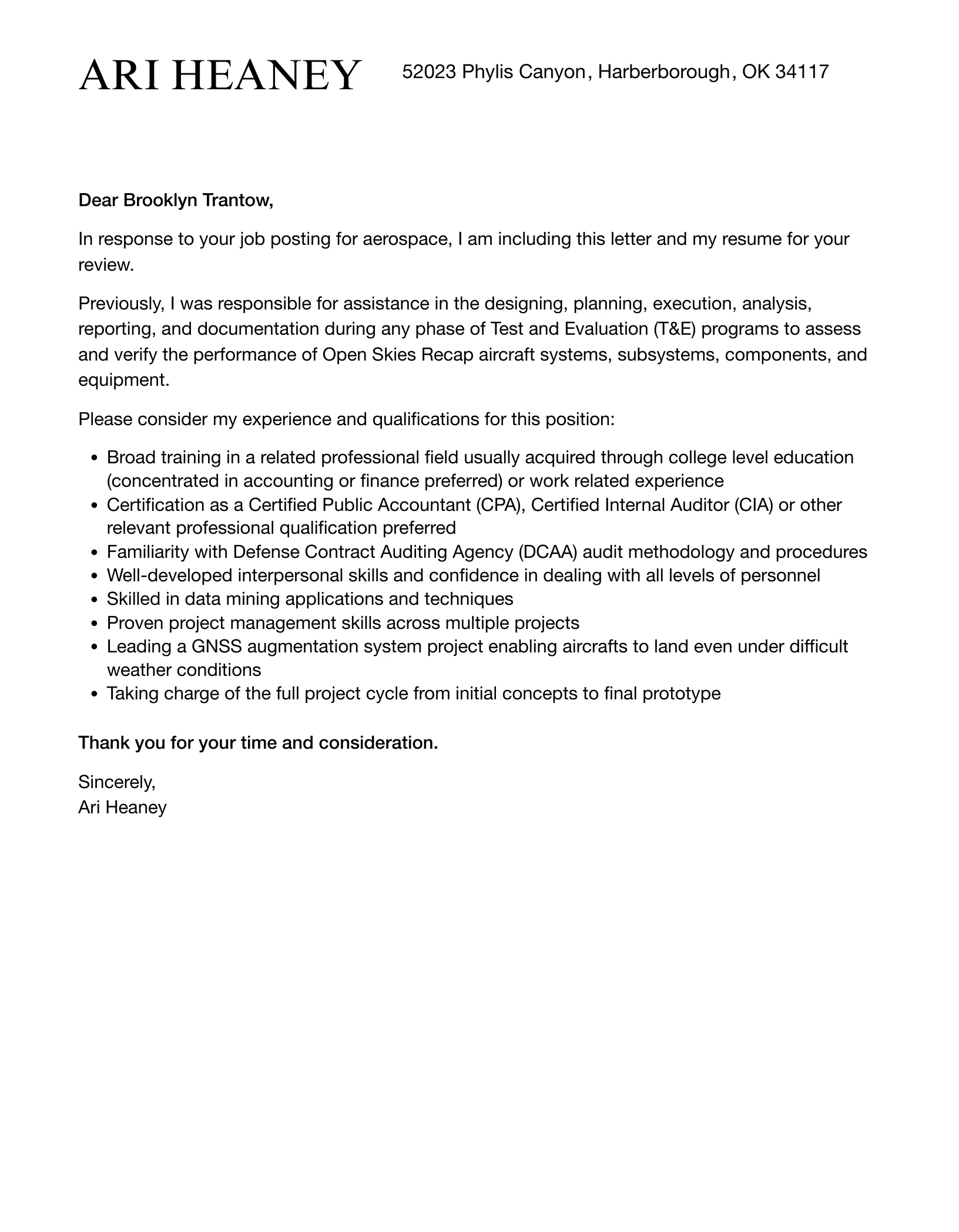 35568 aerospace cover letter key components