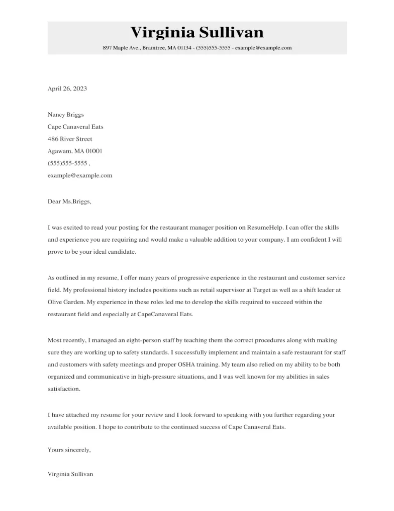 35586 server cover letter example entrylevel