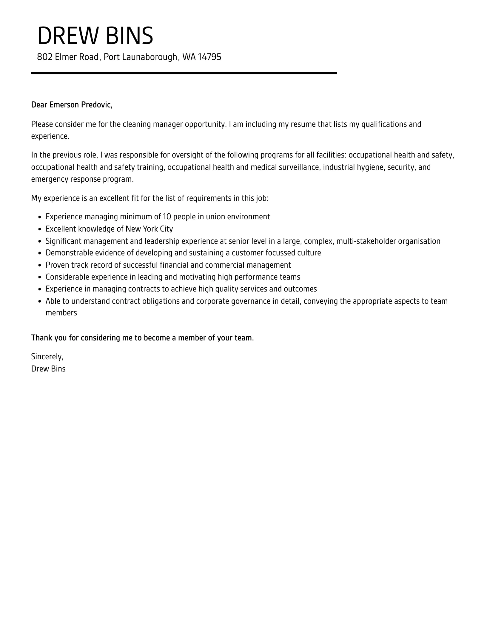 35590 cleaning job cover letter experience