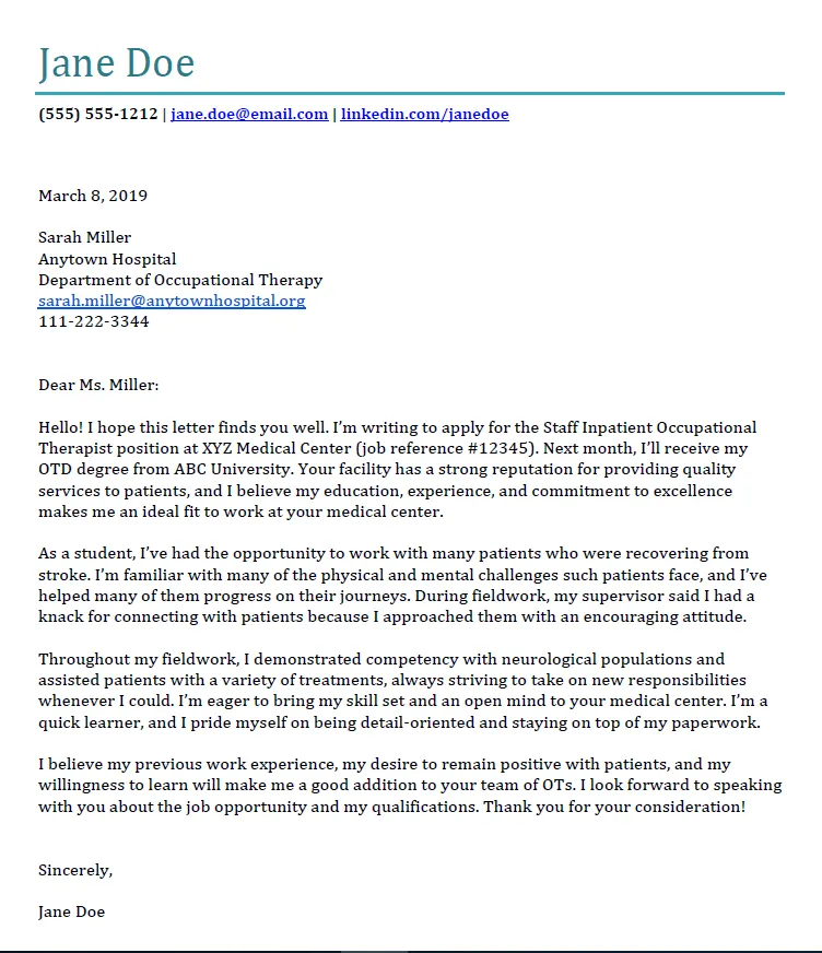 35596 occupational therapy cover letter