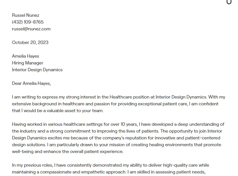 35625 healthcare cover letter skills