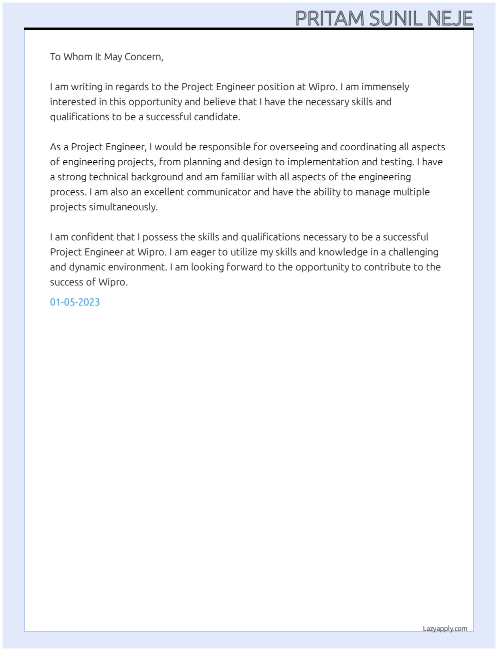 35638 project engineer cover letter skills