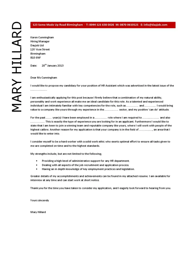 35667 experienced hr cover letter