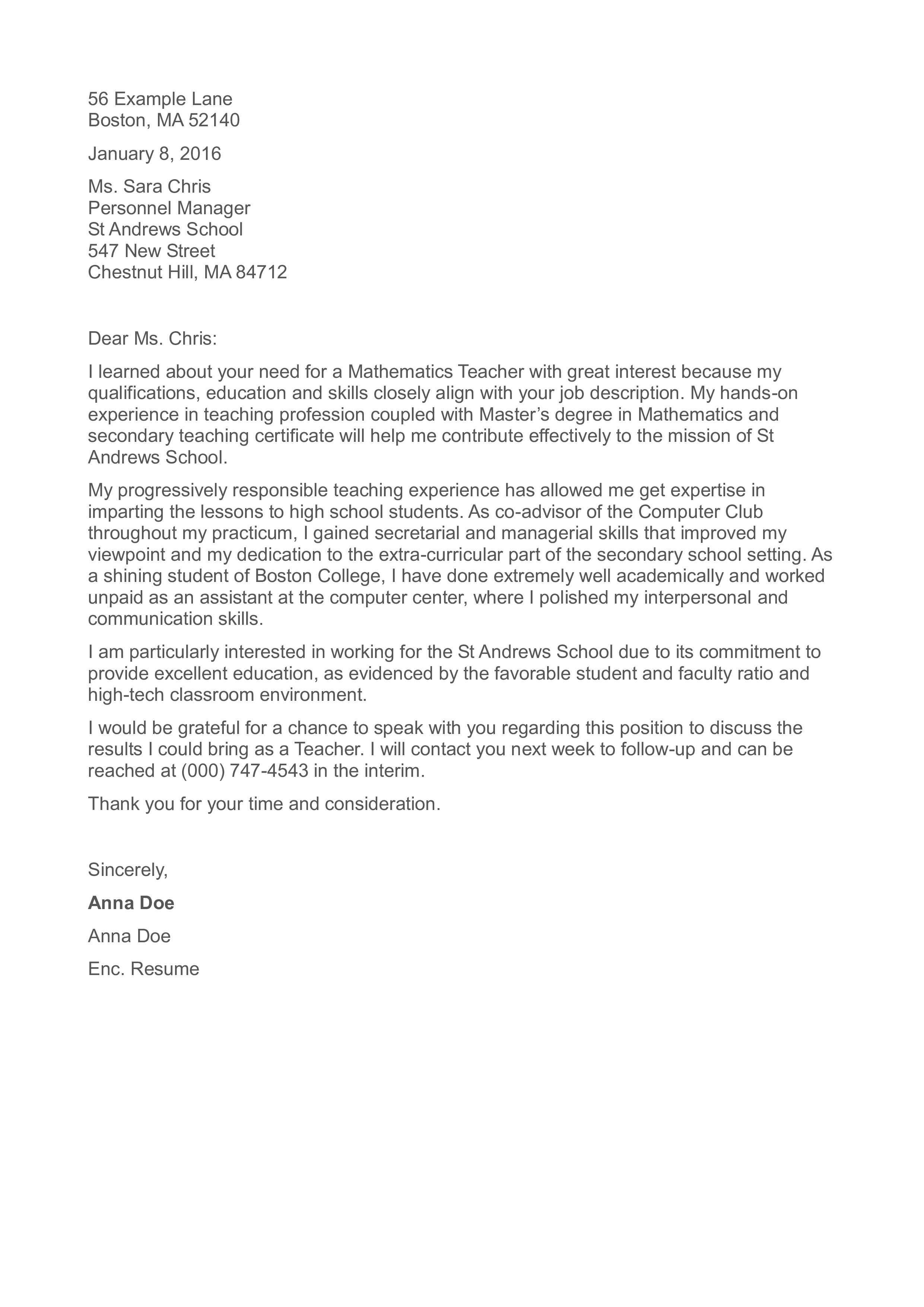 35694 teacher cover letter skills