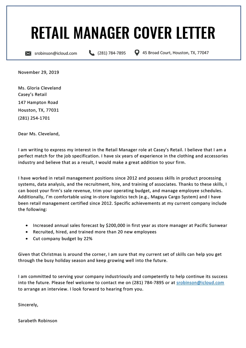 35701 retail manager cover letter intro