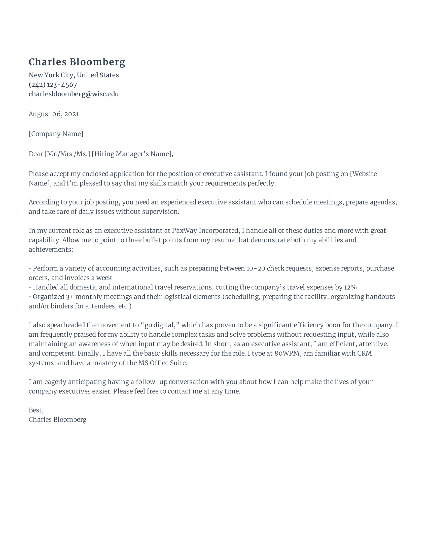 35710 executive assistant cover letter