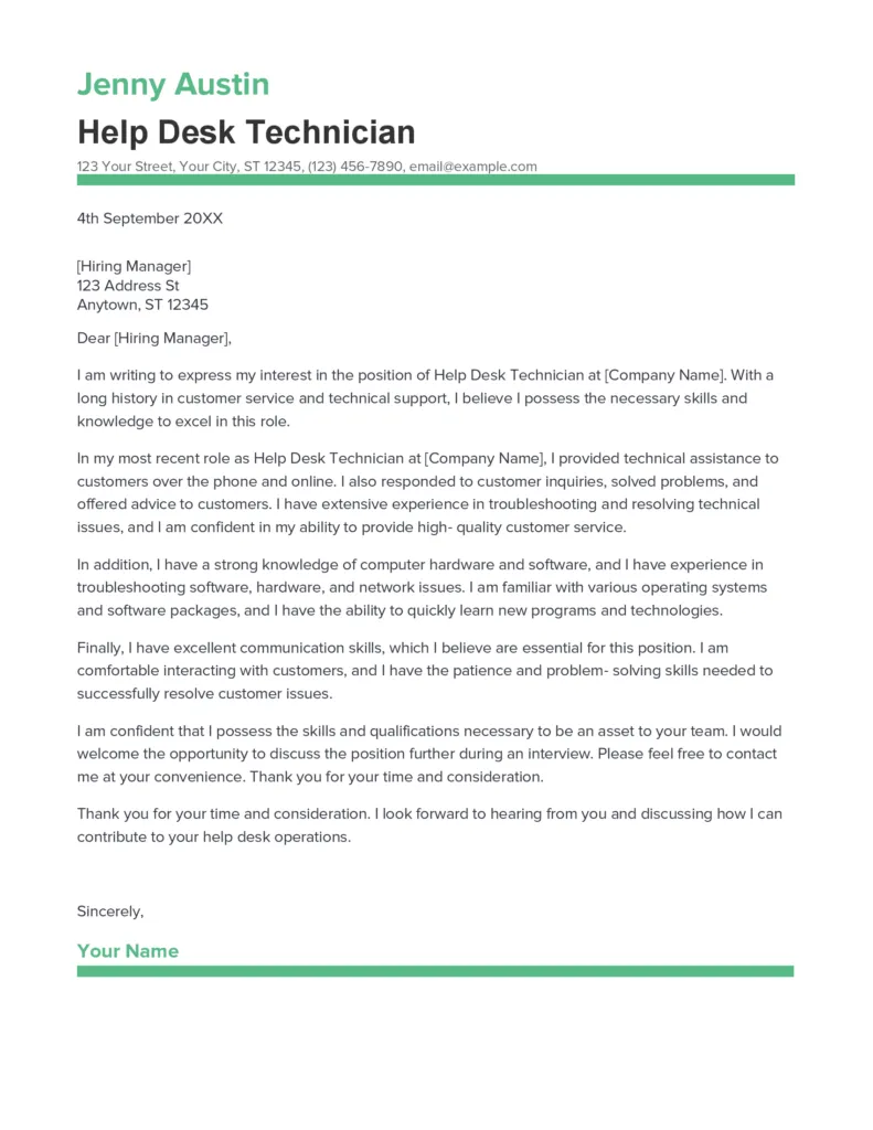 35723 help desk cover letter header