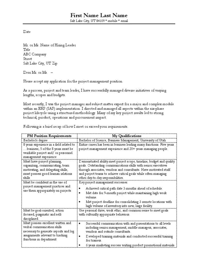 35726 project manager cover letter