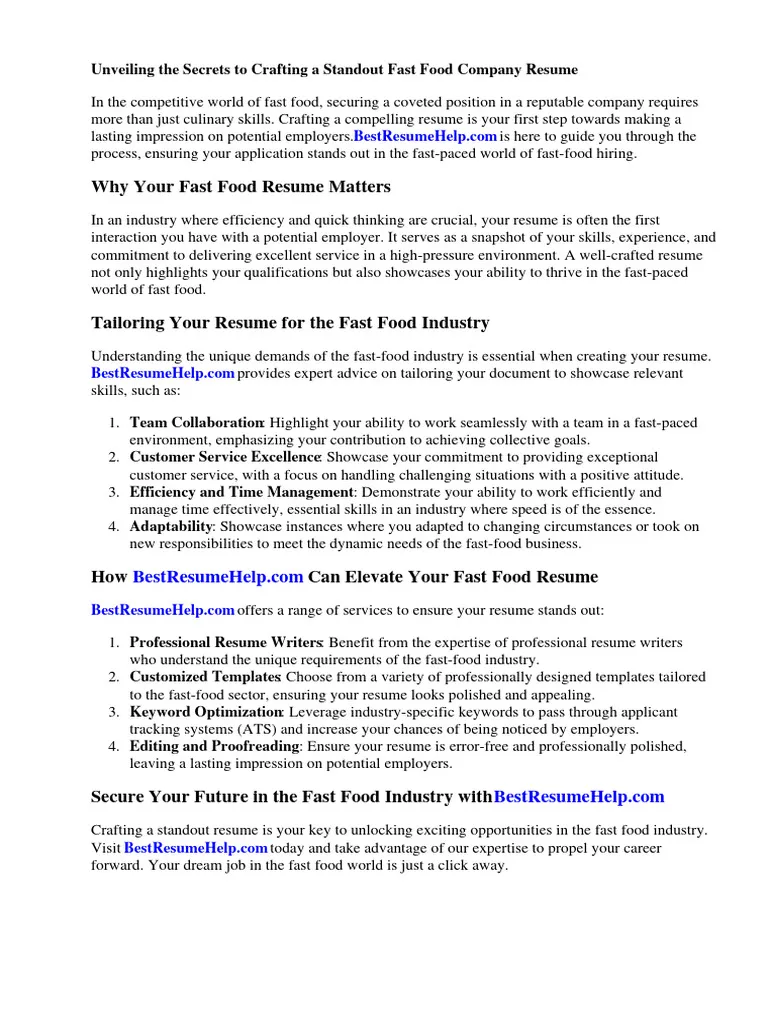 35744 fast food cover letter