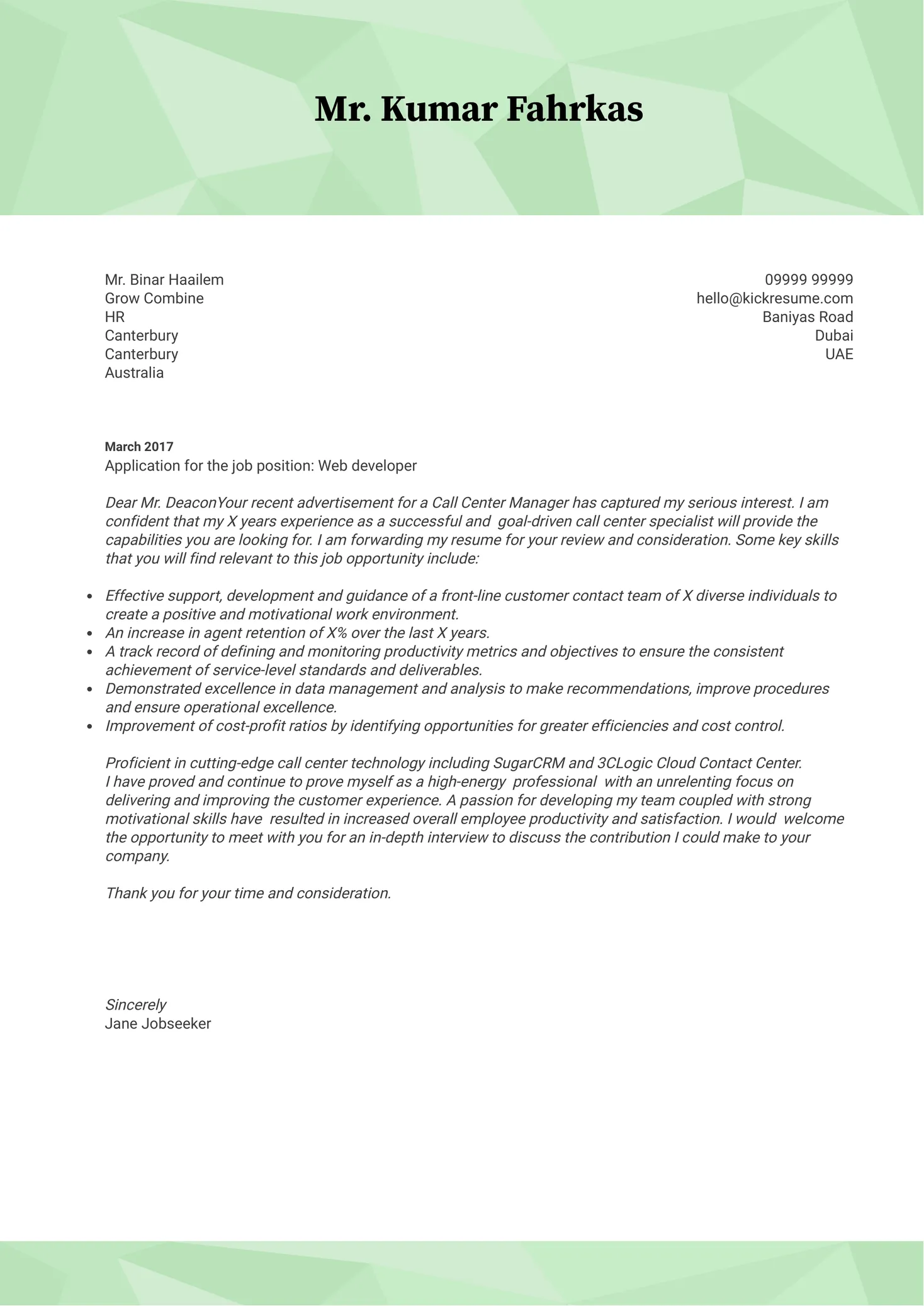 35747 web dev cover letter purpose